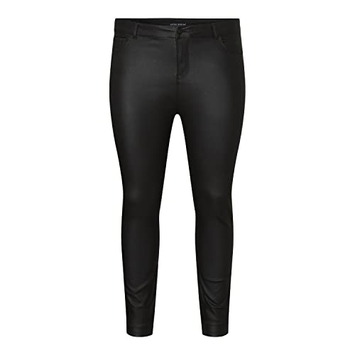 VERO MODA CURVE Damen Vmeven Nw Smooth Coated Pnt Cur Noos Hose, Black/Detail:coated, 46W / 32L EU von VERO MODA CURVE