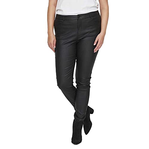 VERO MODA CURVE Damen Vmeven Nw Smooth Coated Pnt Cur Noos Hose, Black/Detail:coated, 50W / 32L EU von VERO MODA CURVE