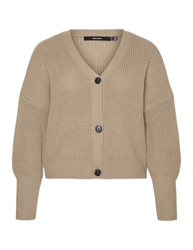 VERO MODA Curve Damen Vmlea Ls V-Neck Cuff Cardigan Noos Cur Strickjacke, Nomad, Medium von VERO MODA