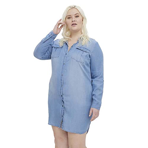 VERO MODA CURVE Damen Vmsila Short Dress Mix Ga Curve Noos Jeanskleid, Light Blue Denim, 44 Große Größen EU von VERO MODA