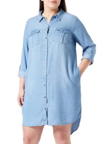 VERO MODA CURVE Damen Vmsila Short Dress Mix Ga Curve Noos Jeanskleid, Light Blue Denim, 46 Große Größen EU von VERO MODA CURVE