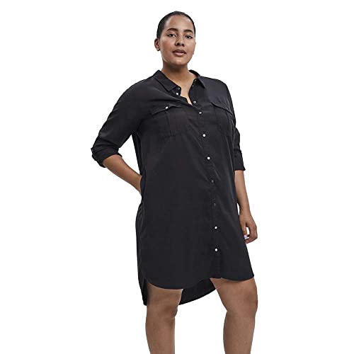 VERO MODA CURVE Damen Vmsila Short Dress Mix Ga Curve Noos Jeanskleid, Schwarz, 44 Große Größen EU von VERO MODA