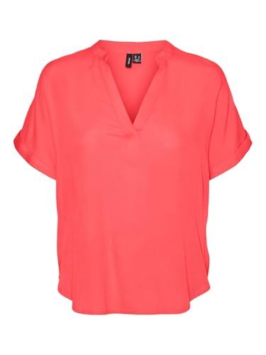 VERO MODA CURVE Regular Fit Bluse. Kurzarm und lockere Passform., Koralle, 40 Große Größen von VERO MODA CURVE
