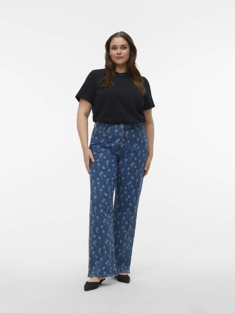 VERO MODA CURVE - VMCTESSA HR WIDE FLOWER DENIM JEANS CUR medium blue denim von VERO MODA CURVE
