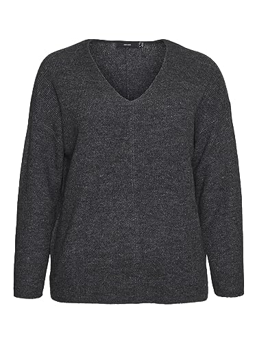 VERO MODA Curve Damen VMCREWLEFILE LS V-Neck Blouse NOOS CUR Pullover, Medium Grey Melange, S-42/44 von VERO MODA