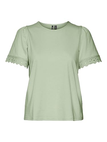 VERO MODA CURVE Damen Vmpanna Glenn Ss Lace Top Curve, Reseda, 46-48 Große Größen von VERO MODA CURVE