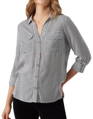 VERO MODA Damen Vmbumpy L/S Shirt New WVN Ga Noos Langarmbluse, Snow White-india Ink ,XXL von VERO MODA