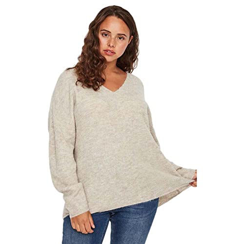 VERO MODA Curve Damen Vmcrewlefile V-Neck Blouse Curve Pullover, Birch/Detail:Melange, L Große Größen EU VERO MODA Curve Damen Vmcrewlefile V-Neck Blouse Curve Pullover, Birch/Detail:Melange, L Große Größen EU von VERO MODA