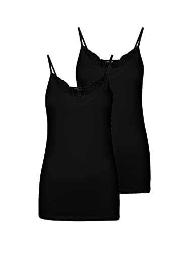 VERO MODA Damen 2er-Pack Spaghetti-Träger Top Oberteil Lingerie Shirt Spitze, Farbe:Schwarz, Größe:L von VERO MODA