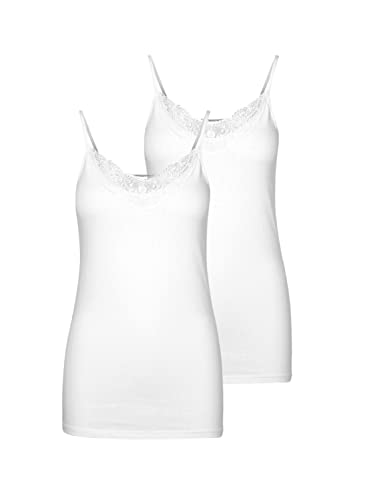 VERO MODA Damen 2er-Pack Spaghetti-Träger Top Oberteil Lingerie Shirt Spitze, Farbe:Weiß, Größe:L von VERO MODA