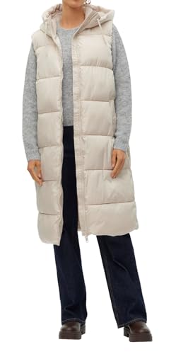 VERO MODA Damen 3/4-lange Steppweste VMLigaane mit Kapuze 10298757 Pumice Stone S von VERO MODA