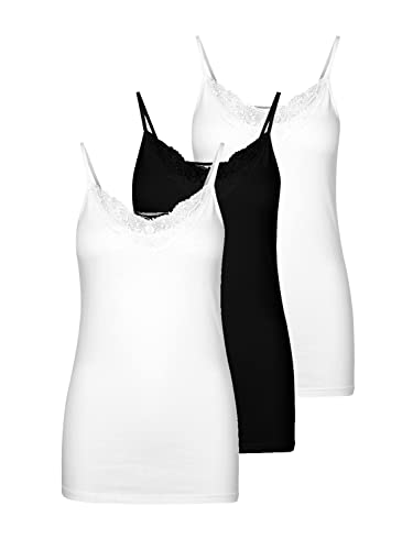 VERO MODA Damen 3er-Pack Spaghetti-Träger Top Oberteil Lingerie Shirt Spitze, Farbe:Mehrfarbig1, Größe:M von VERO MODA