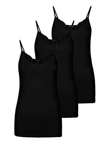 VERO MODA Damen 3er-Pack Spaghetti-Träger Top Oberteil Lingerie Shirt Spitze, Farbe:Schwarz, Größe:S von VERO MODA