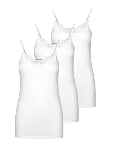 VERO MODA Damen 3er-Pack Spaghetti-Träger Top Oberteil Lingerie Shirt Spitze, Farbe:Weiß, Größe:M von VERO MODA