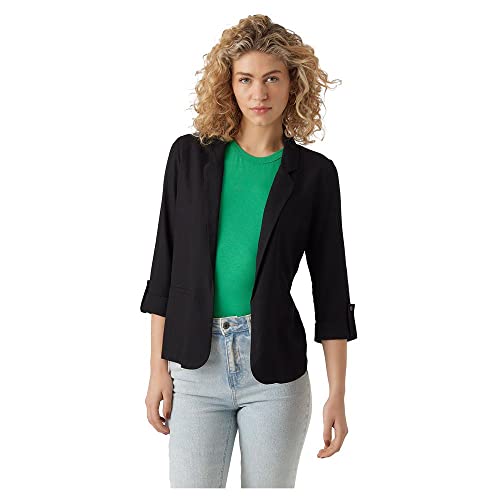 VERO MODA Damen Legeres Blazer Jackett mit Dreiviertel Arm Leichter Sakko Eleganter Business Shacket, Farben:Schwarz, Größe:XS von VERO MODA