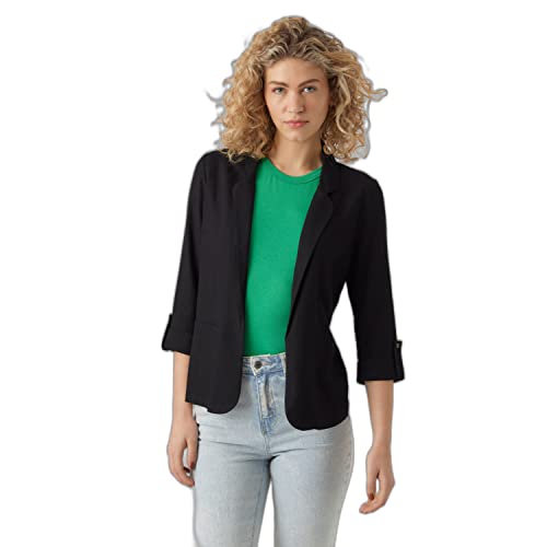 VERO MODA Damen Legeres Blazer Jackett mit Dreiviertel Arm Leichter Sakko Eleganter Business Shacket, Farben:Schwarz, Größe:XXL von VERO MODA