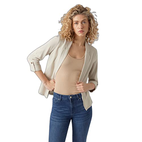 VERO MODA Damen Blazer VMJesmilo Sakko mit Dreiviertel-Ärmeln 10279700 Silver Lining L von VERO MODA