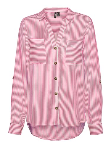 VERO MODA Damen Blusen Hemd Leger mit Brusttaschen Regular Stretch 3/4 Arm Top Oberteil, Farben:Pink, Größe:M von VERO MODA