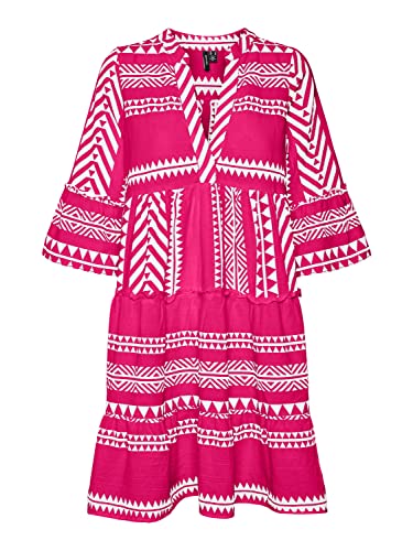 VERO MODA Damen Bluse Tunika VMDicthe mit 3/4-Ärmeln10225127 Pink Yarrow Ibiza Snow White S von VERO MODA