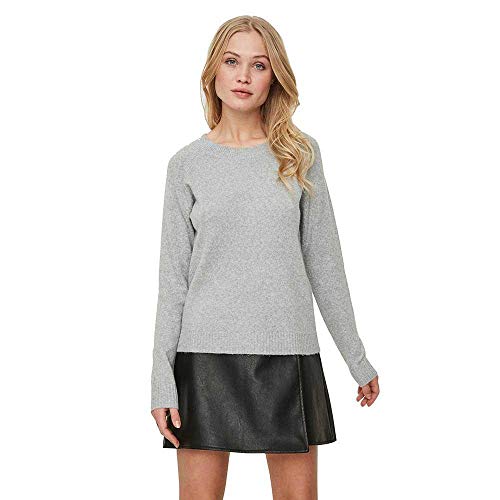 VERO MODA Damen VMDOFFY LS O-Neck Blouse GA NOOS 10201022, Light Grey Melange, L von VERO MODA