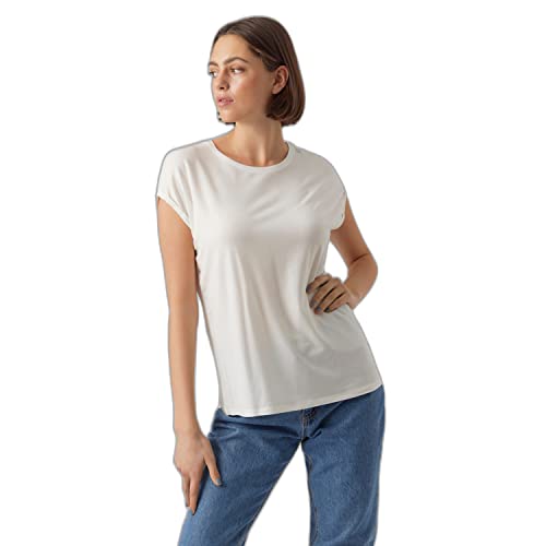 VERO MODA Damen Einfarbiges Stretch T-Shirt Basic Rundhals Top Oberteil Tief Angesetzte Schultern VMAVA von VERO MODA