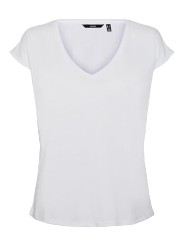 VERO MODA Damen Einfarbiges Stretch T-Shirt Basic V-Neck Top Oberteil Tief Angesetzte Schultern VMFILLI, Farben:Weiß-2, Größe:XXL von VERO MODA