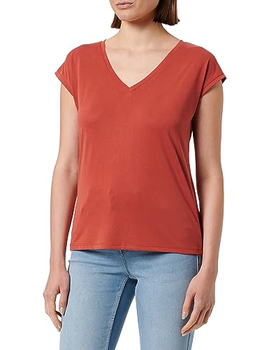 VERO MODA Damen Einfarbiges Stretch T-Shirt Basic V-Neck Top Oberteil Tief Angesetzte Schultern VMFILLI von VERO MODA
