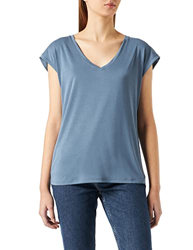 VERO MODA Damen Einfarbiges Stretch T-Shirt Basic V-Neck Top Oberteil Tief Angesetzte Schultern VMFILLI von VERO MODA