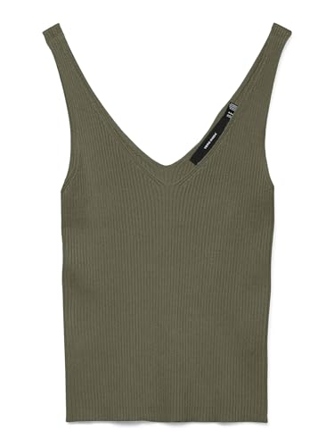 VERO MODA Damen Geripptes Struktur Top Einfarbiges V-Ausschnitt Sleeveless Oberteil Ärmellos VMGLORY, Farben:Olive, Größe:XS von VERO MODA