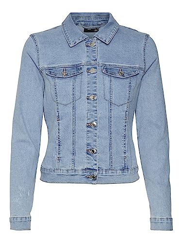 VERO MODA Damen Jeans-Jacke VmLuna Denim Kragen Slim-Fit, Farbe:Hellblau, Größe:S von VERO MODA