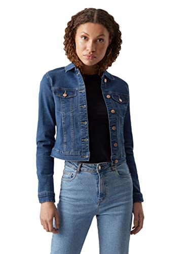 VERO MODA Damen VMLUNA LS Slim DNM Jacket Mix GA NO 10279492, Medium Blue Denim, M von VERO MODA