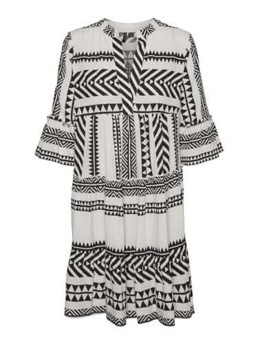 VERO MODA Damen VMDICTHE 3/4 Tunic WVN GA NOOS Bluse, Snow White/AOP:Ibiza Black, M von VERO MODA