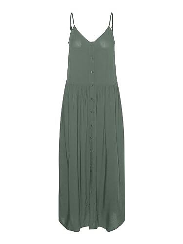 VERO MODA Damen Langes Basic Kleid Ärmelloses V-Ausschnitt Midi Dress Locker mit Knöpfen VMALBA, Farben:Grün-2,Größe Damen:S von VERO MODA