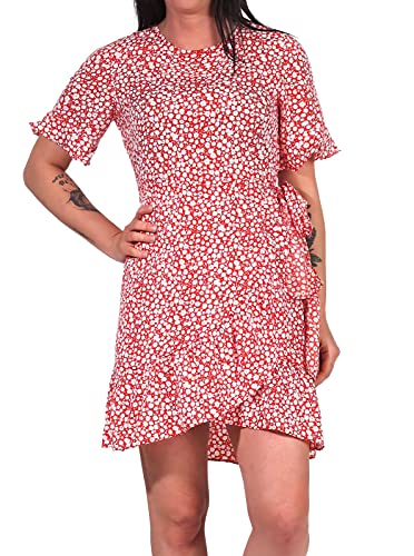 VERO MODA Damen Kleid VMHenna Sommer-Kleid in Wickel-Optik 10250089 Mars red/Mini Henna S von VERO MODA