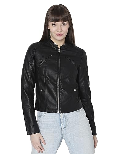 VERO MODA Damen Biker Kunstleder Jacke Langarm Shacket Übergangs Blazer PU Coated Blouson VMFAVODONA von VERO MODA