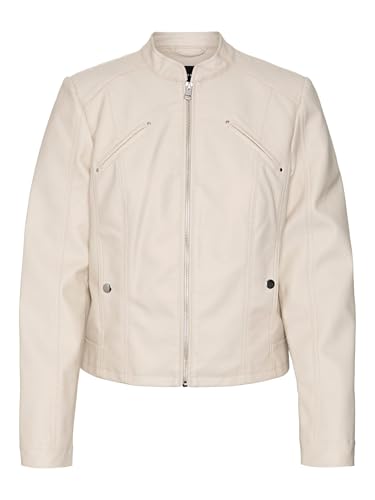 VERO MODA Damen Kunstlederjacke VMFavodona Übergangsjacke im Biker-Stil 10288555 Oatmeal XS von VERO MODA