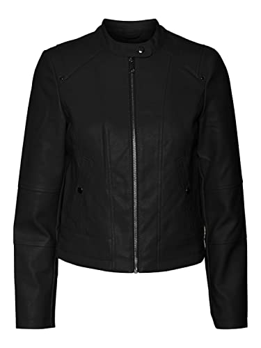 VERO MODA Damen Kunstlederjacke VMLotus Short Übergangsjacke Biker-Stil 10259991 black XS von VERO MODA