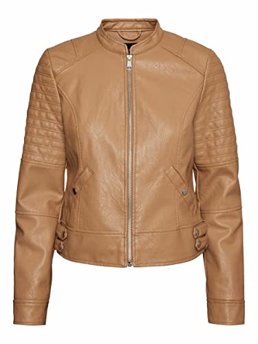 VERO MODA Damen Kunstlederjacke VMLove Damenjacke im Biker-Style Short 10256018 tigers eye M von VERO MODA