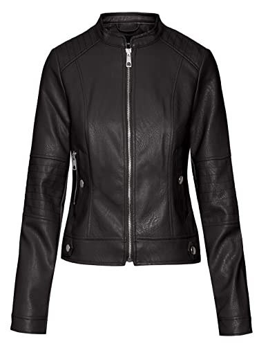 VERO MODA Damen Kunstlederjacke VMLove Lavine Übergangsjacke im Biker-Stil 10278286 Black S von VERO MODA