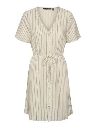 VERO MODA Damen Kurzarm Leinen-Kleid VMMymilo Sommerkleid mit Streifen 10322976 Silver Lining Anja Obsidian XXL VERO MODA Damen Kurzarm Leinen-Kleid VMMymilo Sommerkleid mit Streifen 10322976 Silver Lining Anja Obsidian XXL von VERO MODA