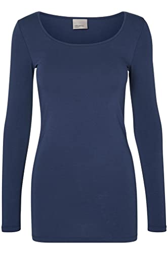 VERO MODA Damen Langarmshirt VMMAXI My LS Soft Long U - Neck NOOS, Gr. 42 (Herstellergröße: XL), Blau (Black Iris) von VERO MODA