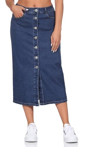 VERO MODA Damen Midi Jeans Rock VMNatty 7/8 Button Skirt Damenrock mit Knöpfen 10331366 Dark Blue Denim XS von VERO MODA