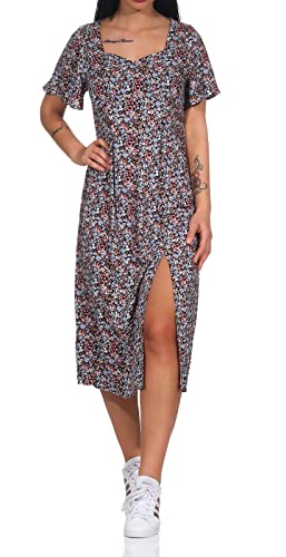 VERO MODA Damen Midi Viskose Kleid VMEasy Calf Dress Kurzarmkleid mit Beinschlitz 10263303 Black/Cille S von VERO MODA