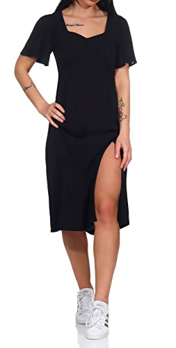 VERO MODA Damen Midi Viskose Kleid VMEasy Calf Dress Kurzarmkleid mit Beinschlitz 10263303 Black S von VERO MODA