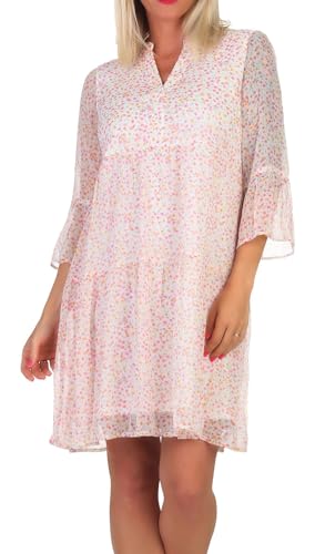 VERO MODA Damen Mini-Kleid Tunika 3/4 Arm VMSmilla mit Blumenprint 10307959 Snow White Pink Flower S von VERO MODA