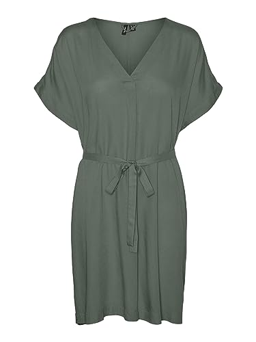 VERO MODA Damen Mini-Kleid VMBeauty Tunika mit Bindegürtel 10279704 Laurel Wreath S von VERO MODA