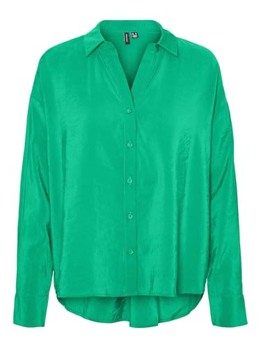 VERO MODA Damen Oversized Hemdbluse Seidig Legeres Oberteil Glänzendes Shirt VMQUEENY, Farben:Grün-3, Größe:L von VERO MODA