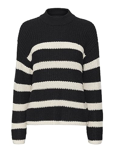 VERO MODA Damen VMHILDA LS Highneck GA NOOS Pullover, Black/Stripes:Birch, XS von VERO MODA