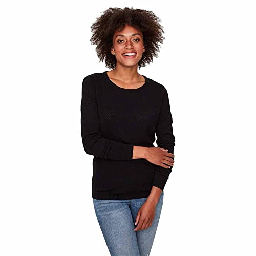 VERO MODA Eleganter Feinstrick Pullover Strukturmuster Rundhals Longsleeve VMCARE Sweater, Farben:Schwarz, Größe:S von VERO MODA