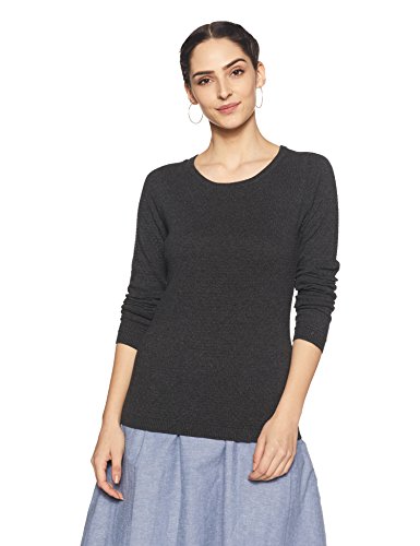 VERO MODA Eleganter Feinstrick Pullover Strukturmuster Rundhals Longsleeve VMCARE Sweater, Farben:Dunkelgrau, Größe:XS von VERO MODA